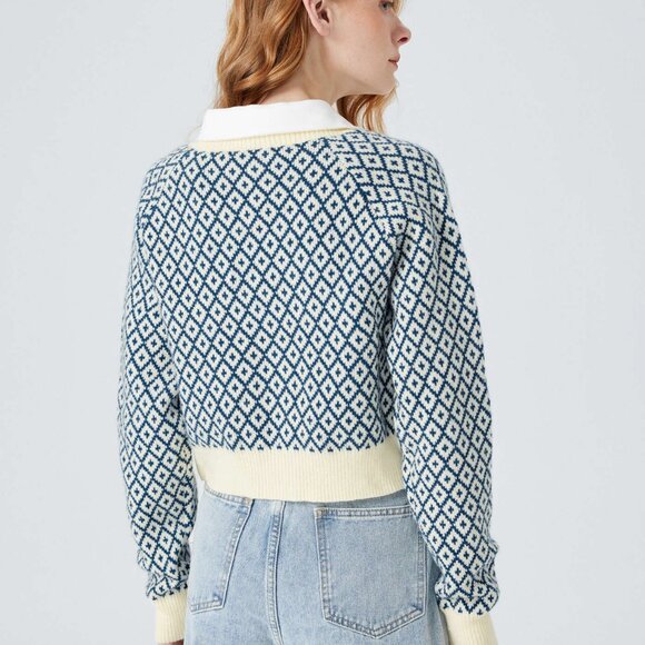 Cider Print Cream Blue Button Up Cardigan XL - Picture 7 of 9